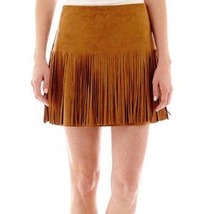 Rewind Chocolate Faux-Suede Fringe Skirt 9, 11